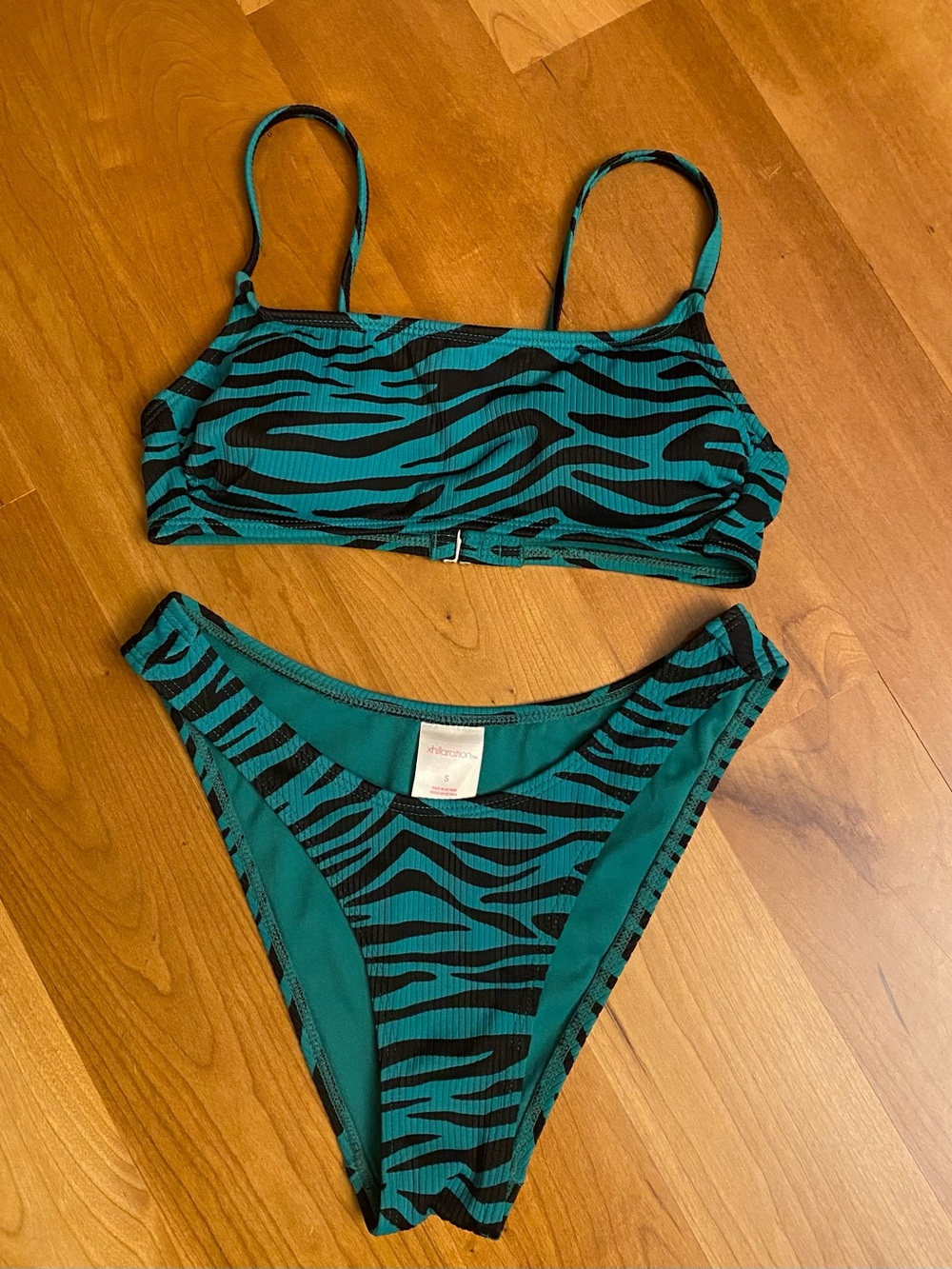 Xhilaration Turquoise and Black Zebra Ribbed Bikini Set